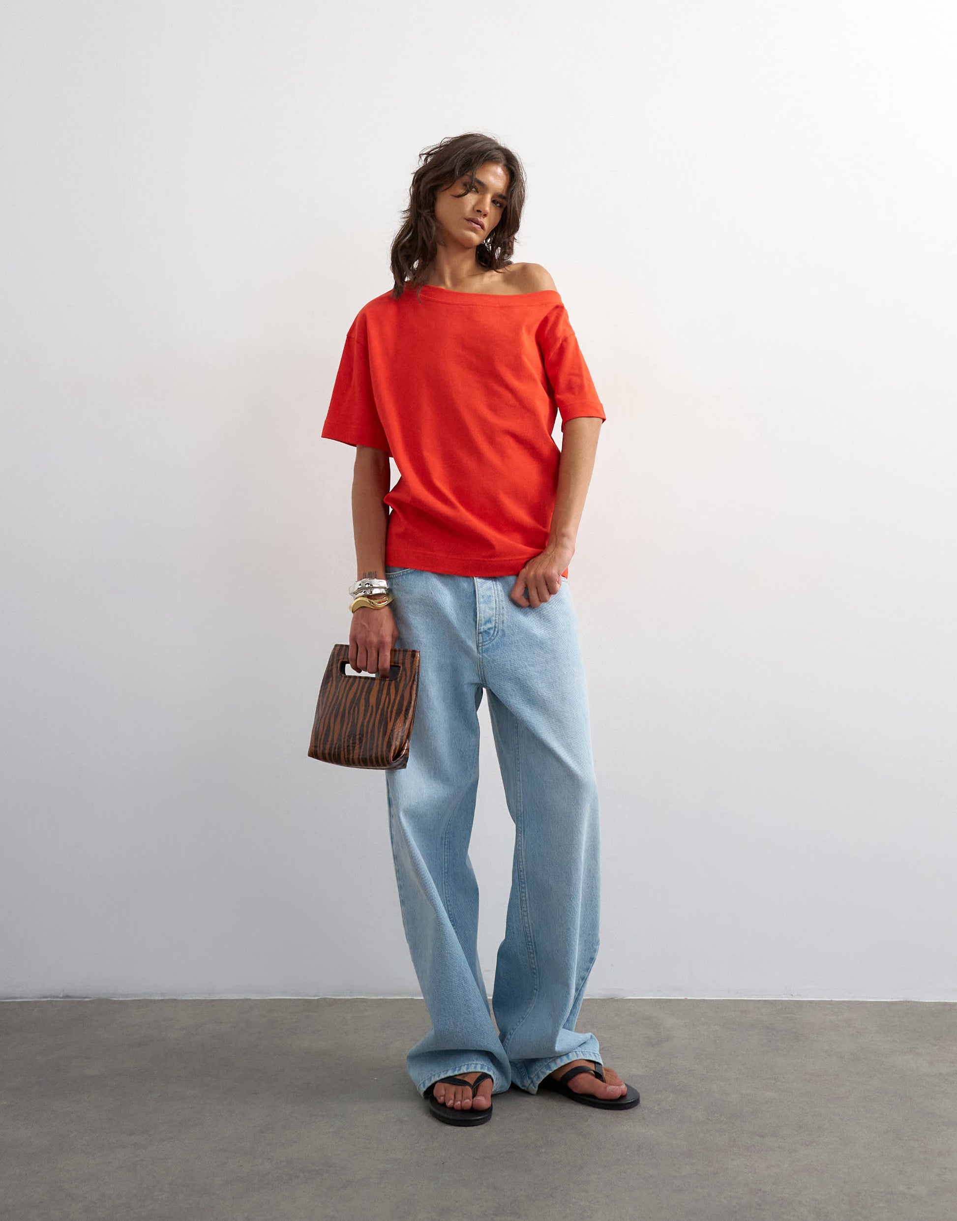 Topshop fallen shoulder t-shirt in red