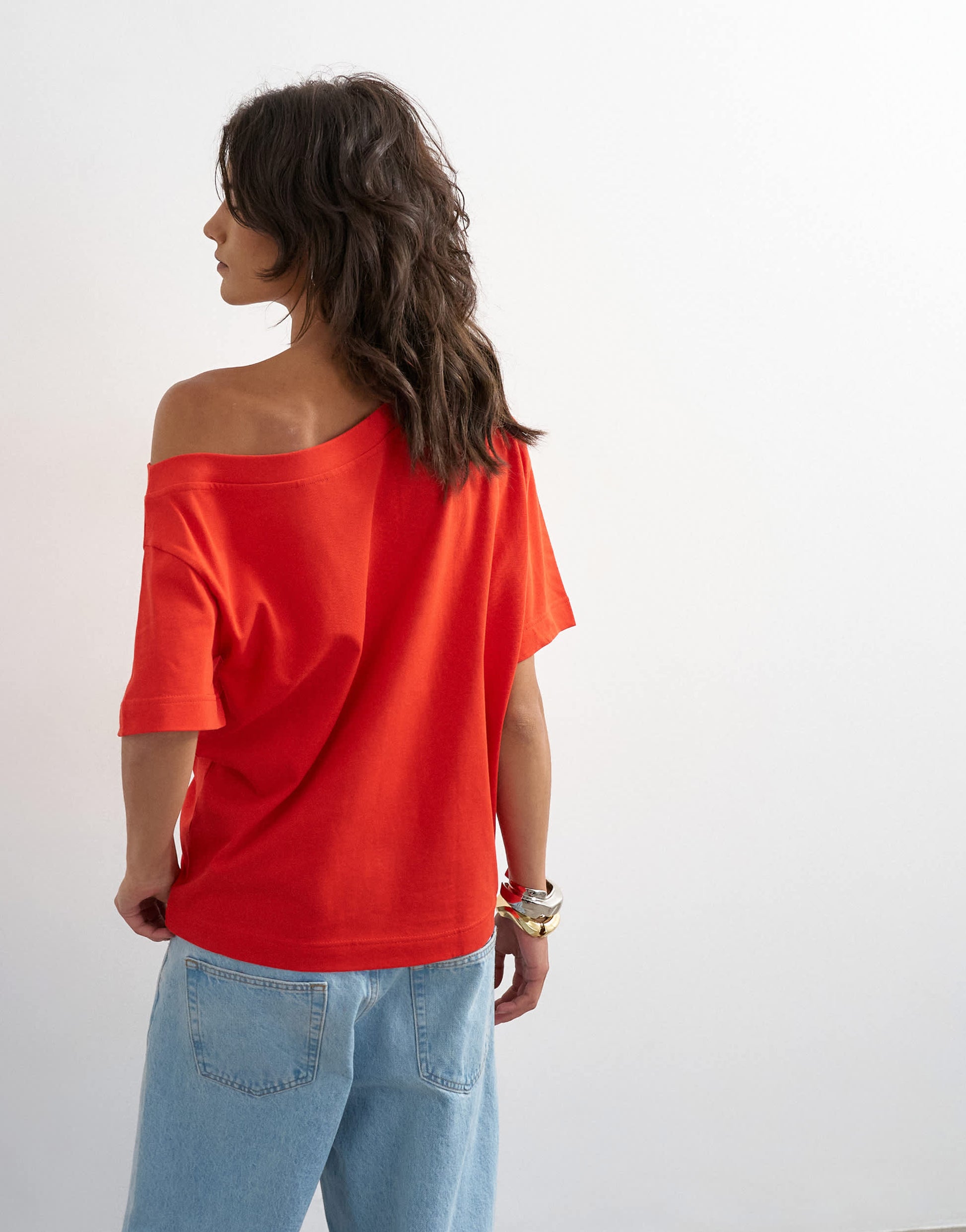 Topshop fallen shoulder t-shirt in red