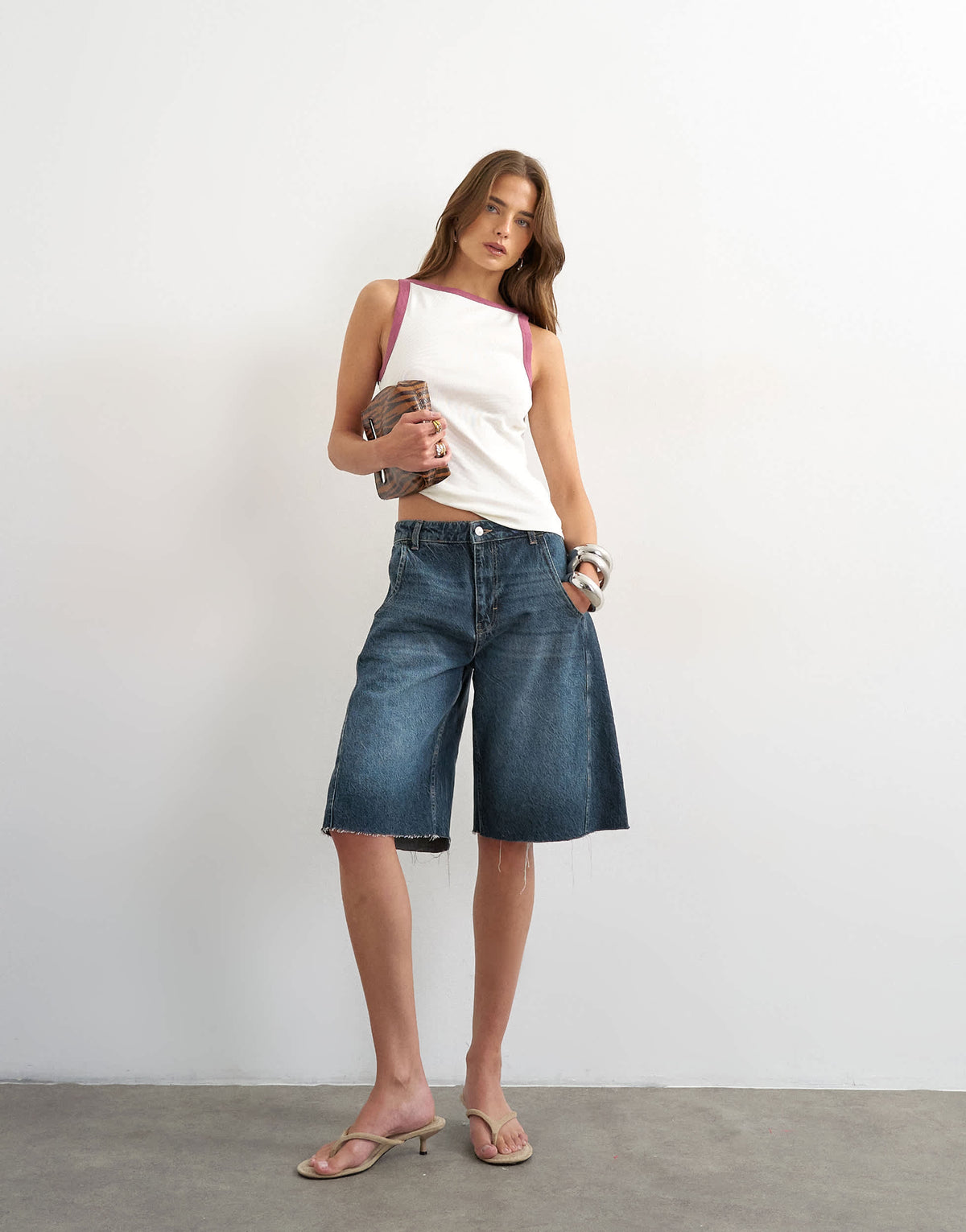 Topshop burgundy tipping slash neck racer vest in ecru