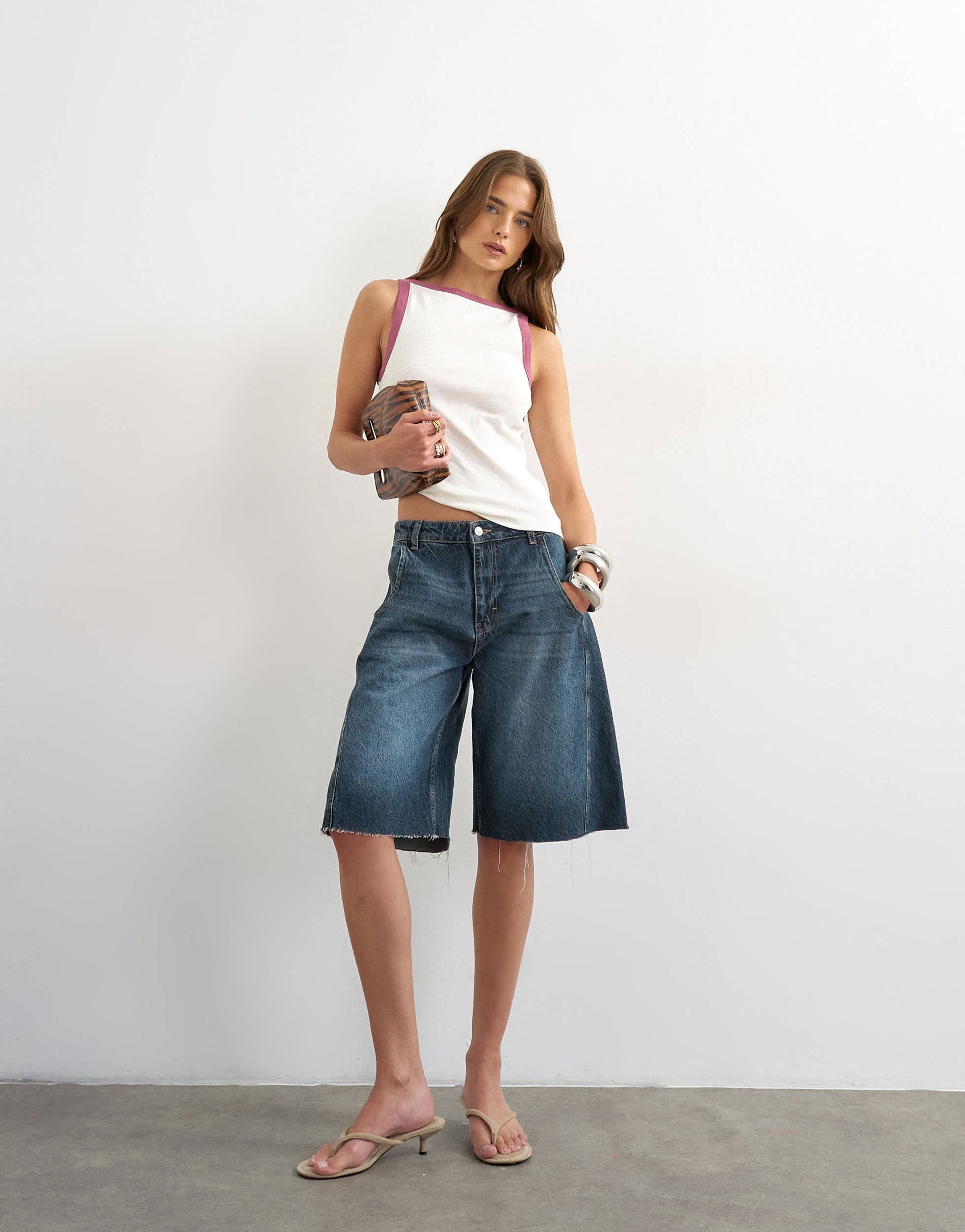 Topshop burgundy tipping slash neck racer vest in ecru