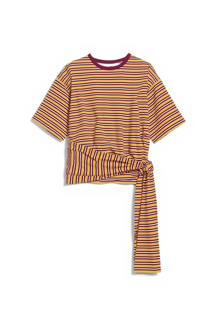 Topshop stripe wrap waist tie detail top in neutral