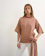Topshop stripe wrap waist tie detail top in neutral