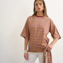 Topshop stripe wrap waist tie detail top in neutral