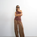 Topshop plisse trouser in brown animal 