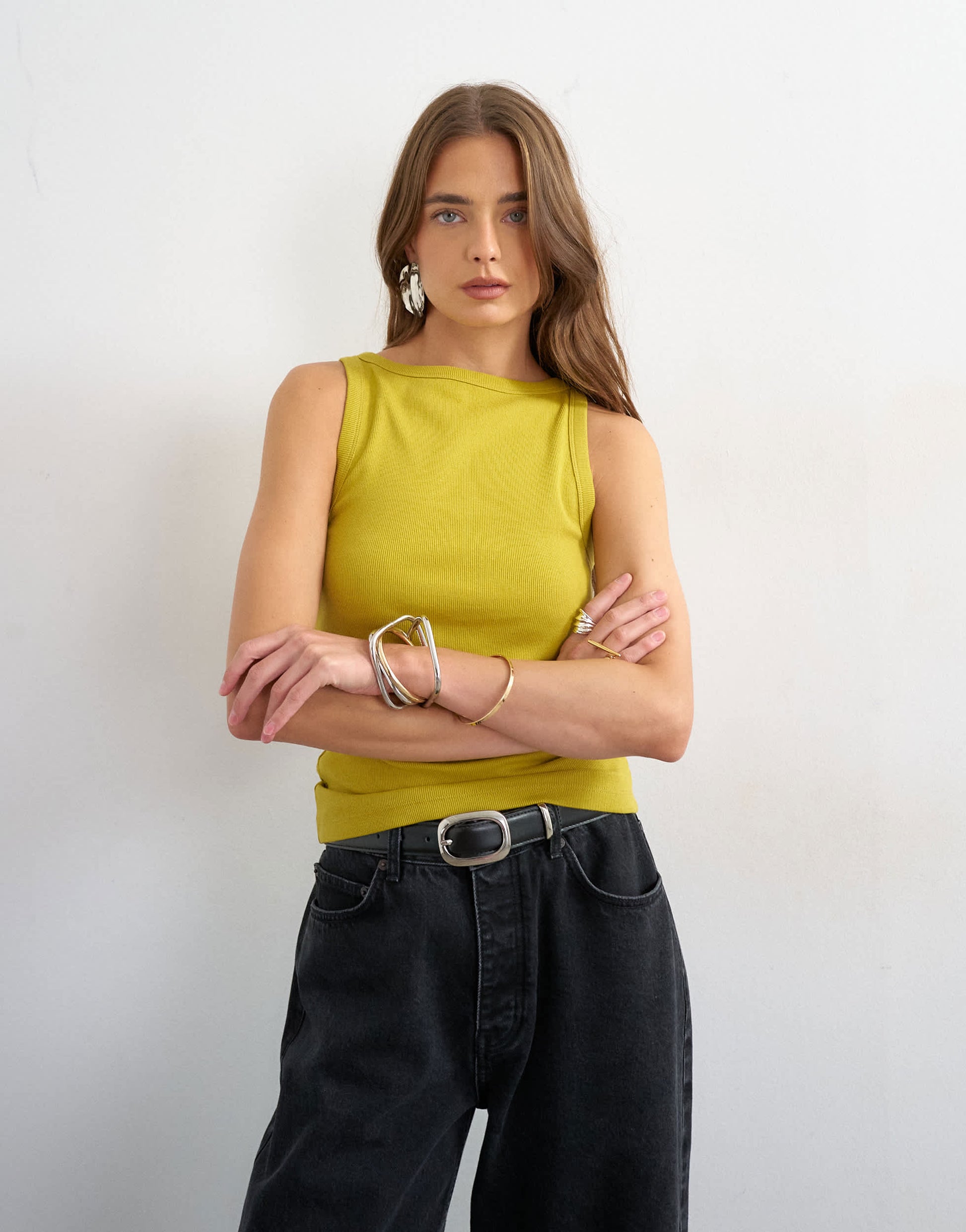 Topshop slash neck racer vest in green