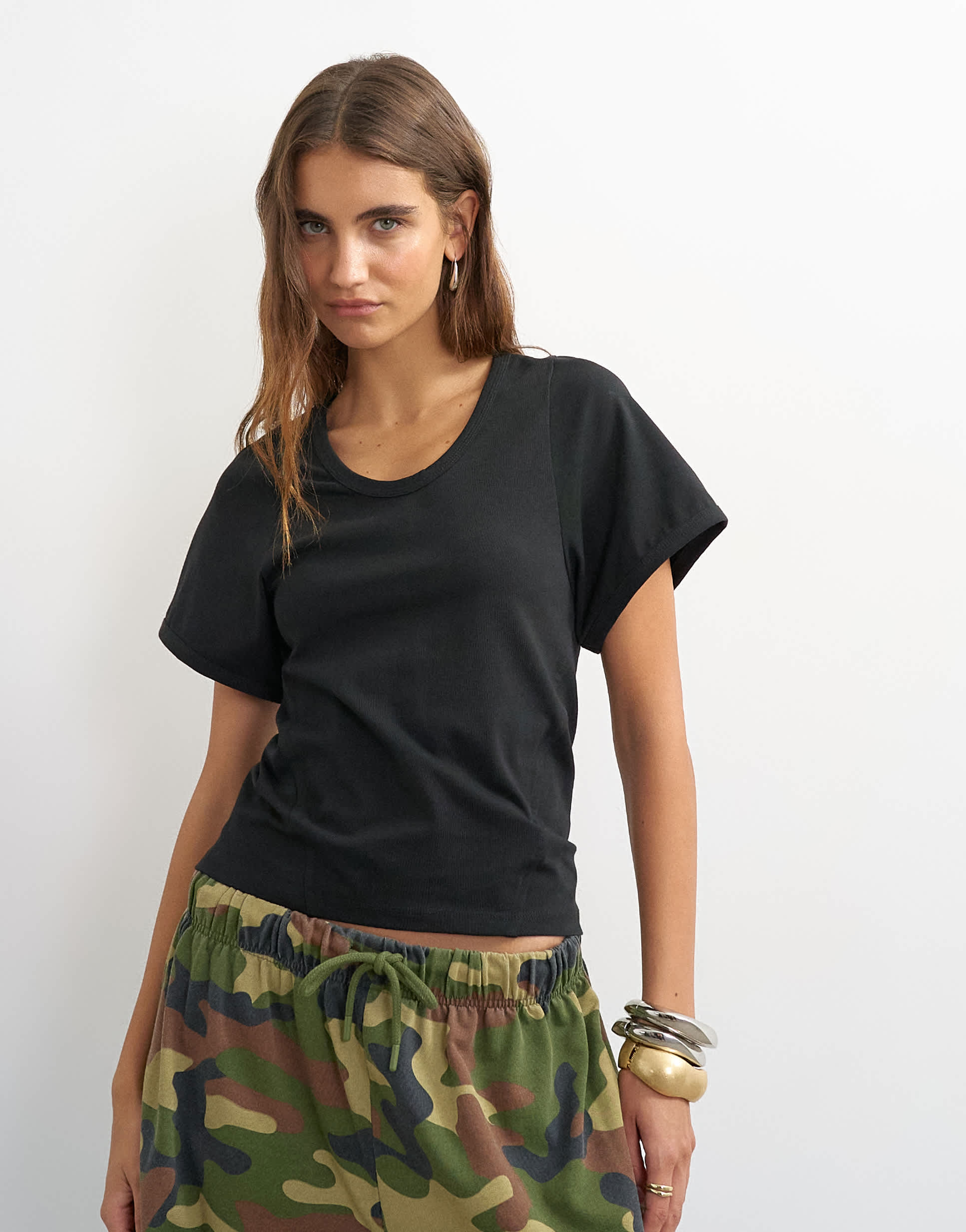 Topshop scoop neck sculpted t-shirt in black