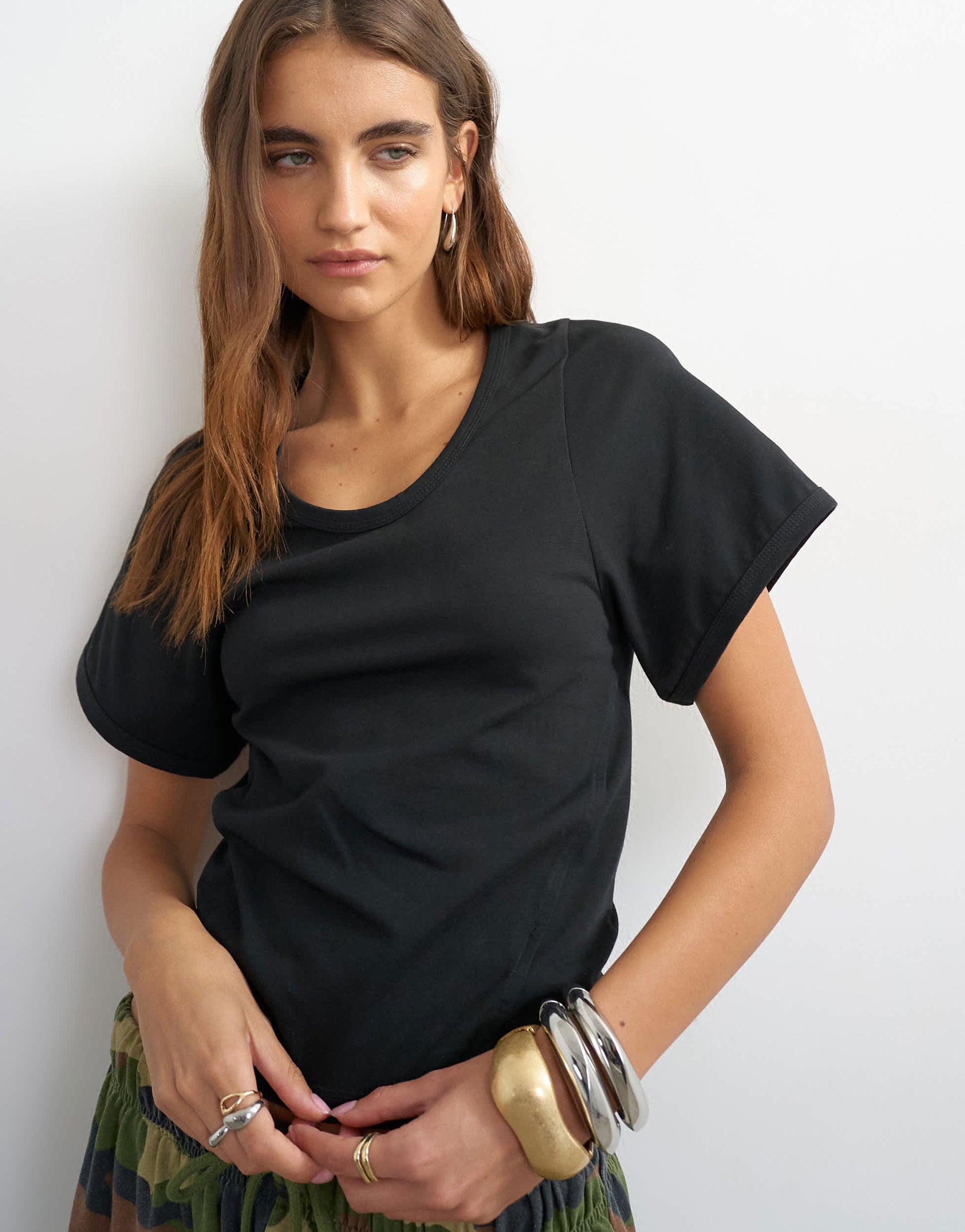 Topshop scoop neck sculpted t-shirt in black