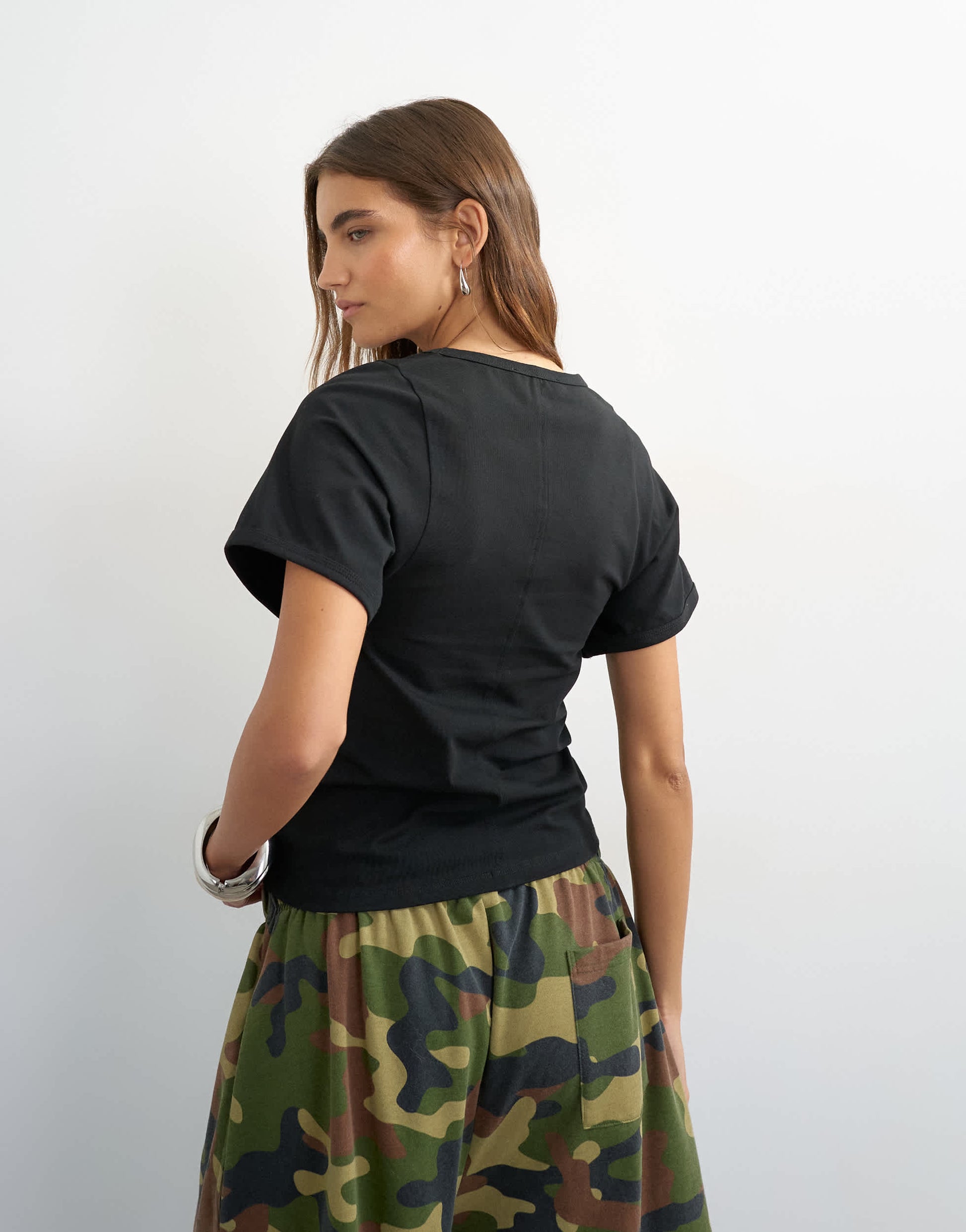 Topshop scoop neck sculpted t-shirt in black