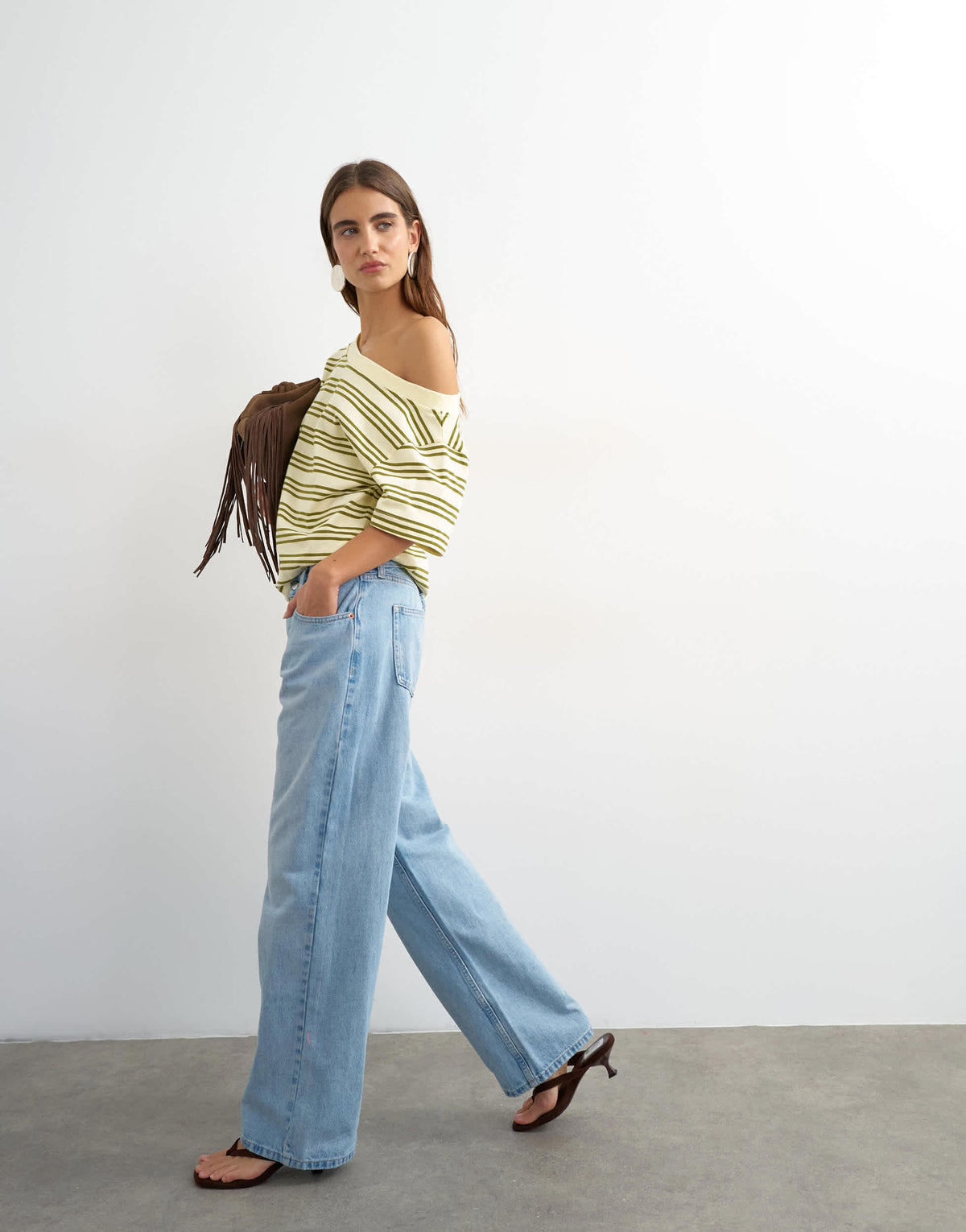 Topshop fallen shoulder t-shirt in yellow stripe