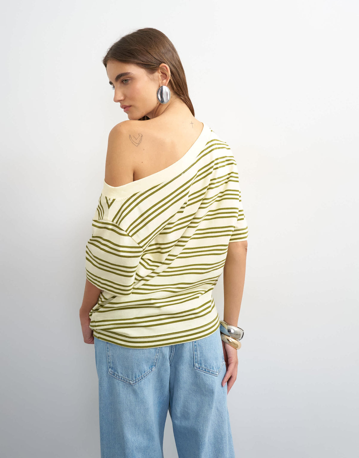 Topshop fallen shoulder t-shirt in yellow stripe