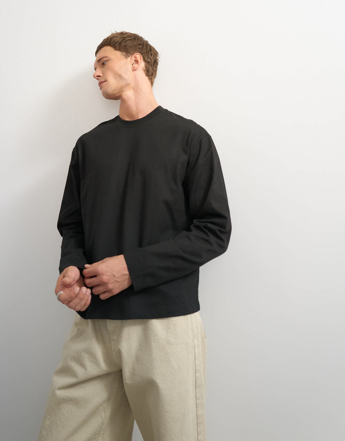 Topman relaxed fit crop long sleeve t-shirt in black