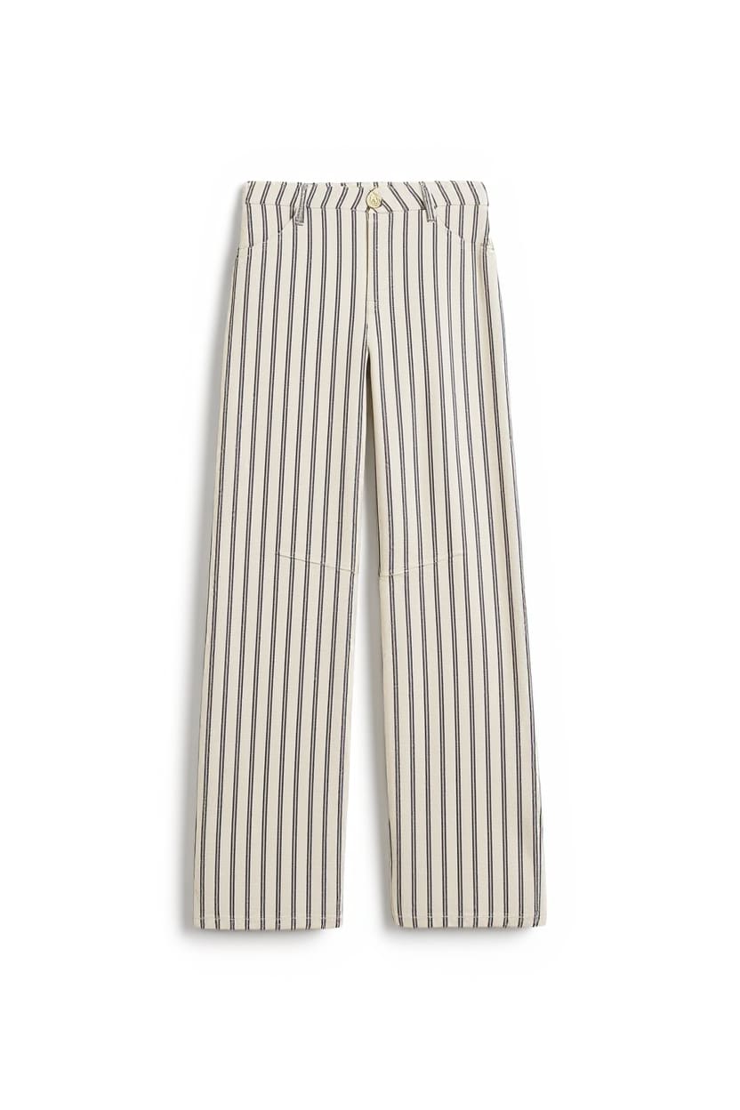 Topshop Barrel mid rise jean in blue and natural stripe