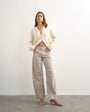 Topshop Barrel mid rise jean in blue and natural stripe