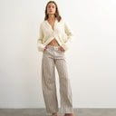 Topshop Barrel mid rise jean in blue and natural stripe