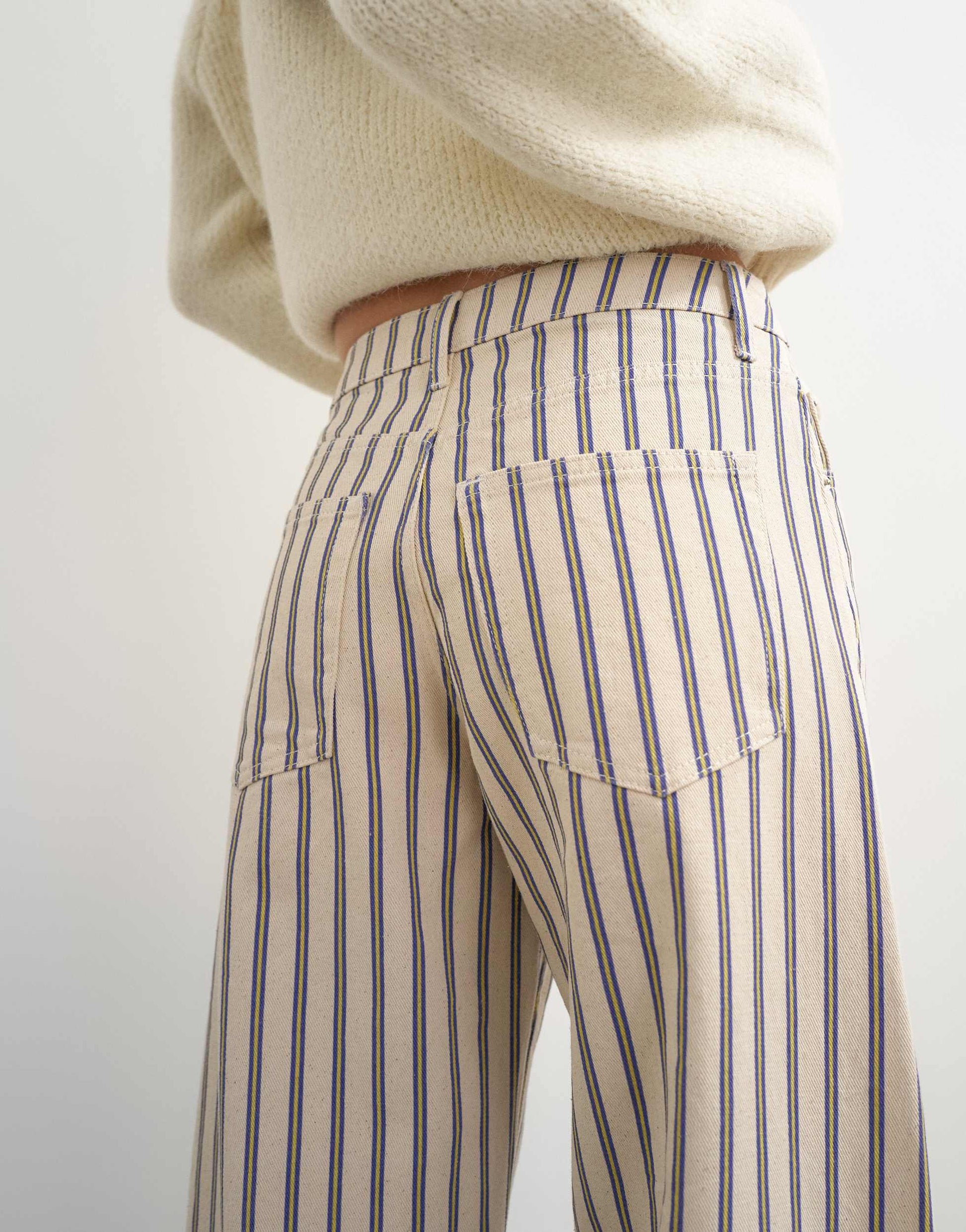 Topshop Barrel mid rise jean in blue and natural stripe
