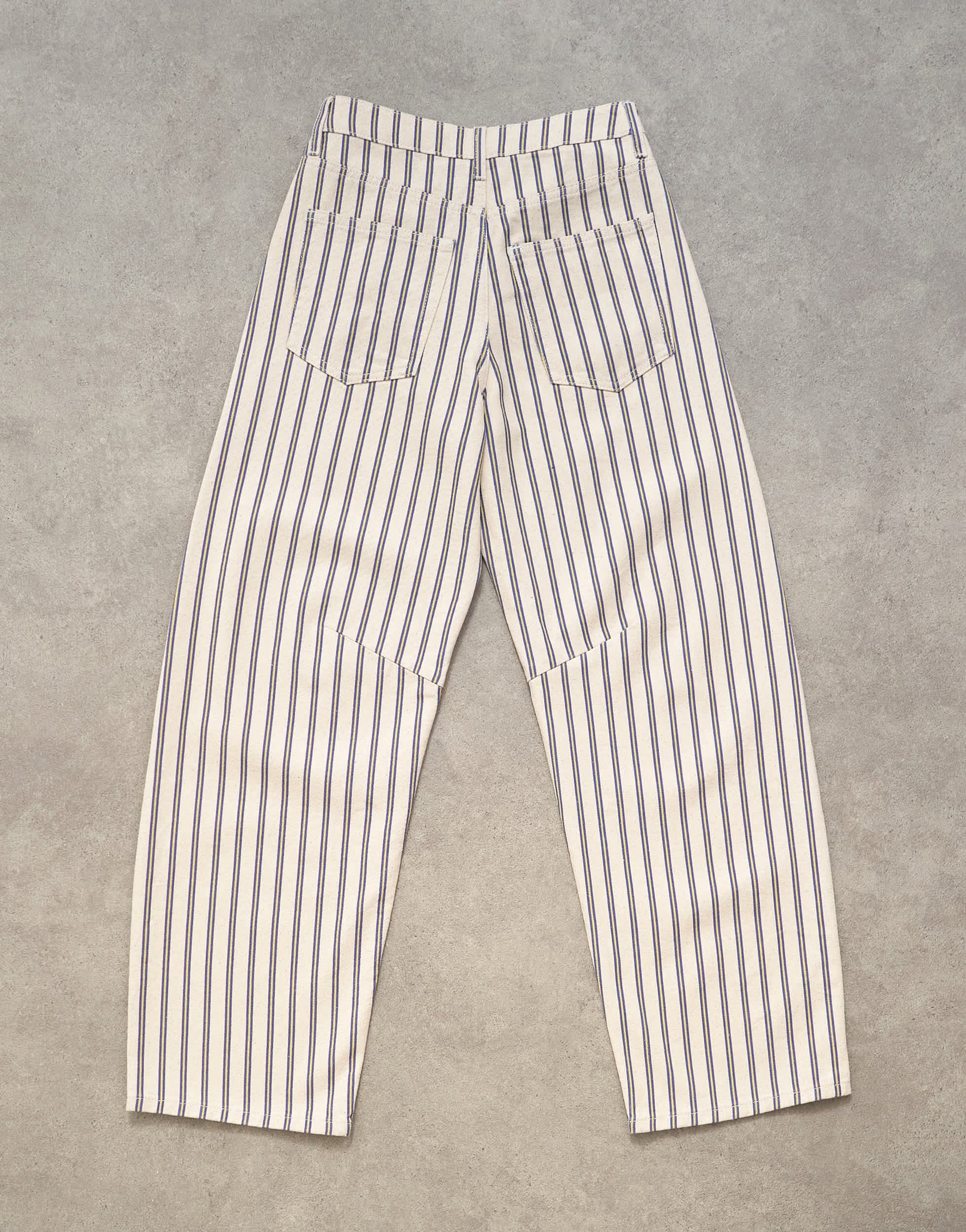 Topshop Barrel mid rise jean in blue and natural stripe