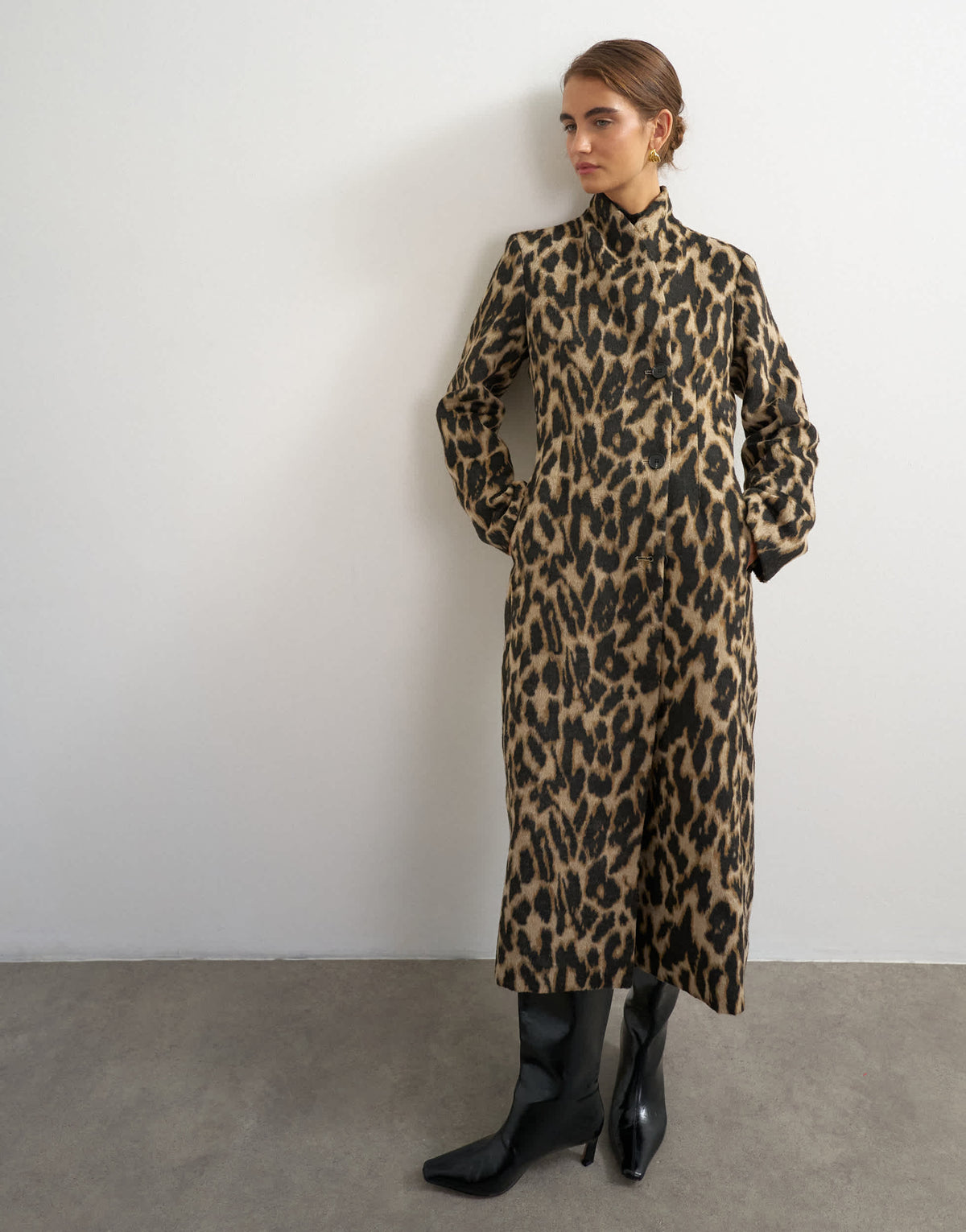 Topshop longline formal coat in animal print