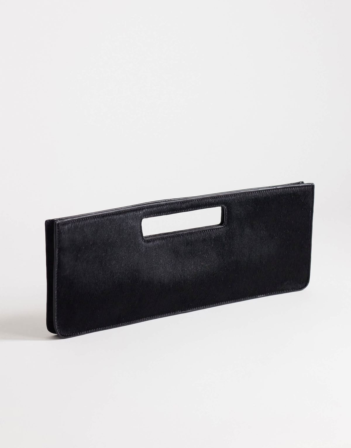 Topshop Giavanna hair on real leather medium rectangle grab bag in black