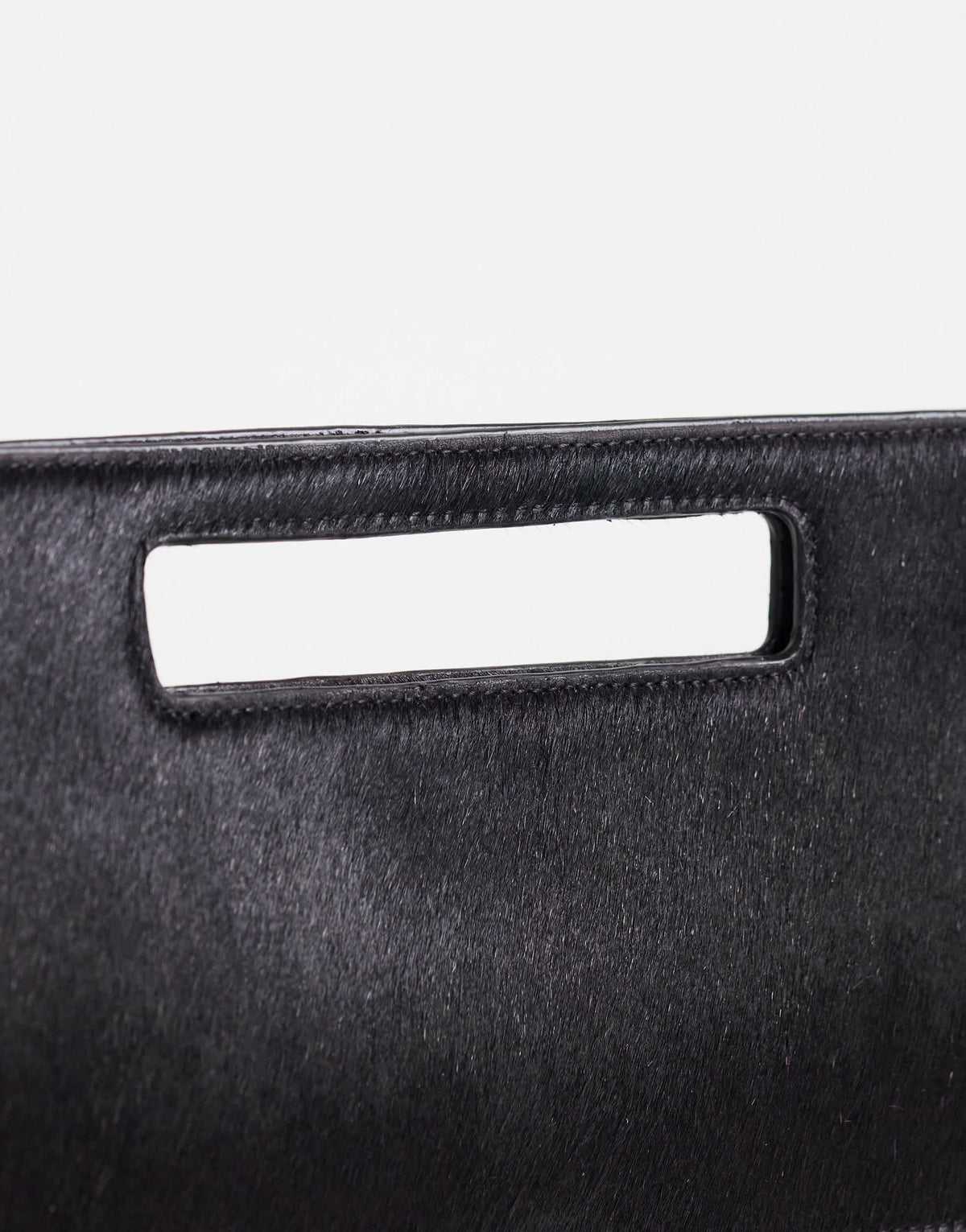 Topshop Giavanna hair on real leather medium rectangle grab bag in black