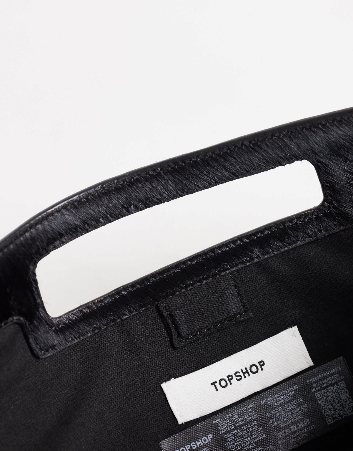 Topshop Giavanna hair on real leather medium rectangle grab bag in black