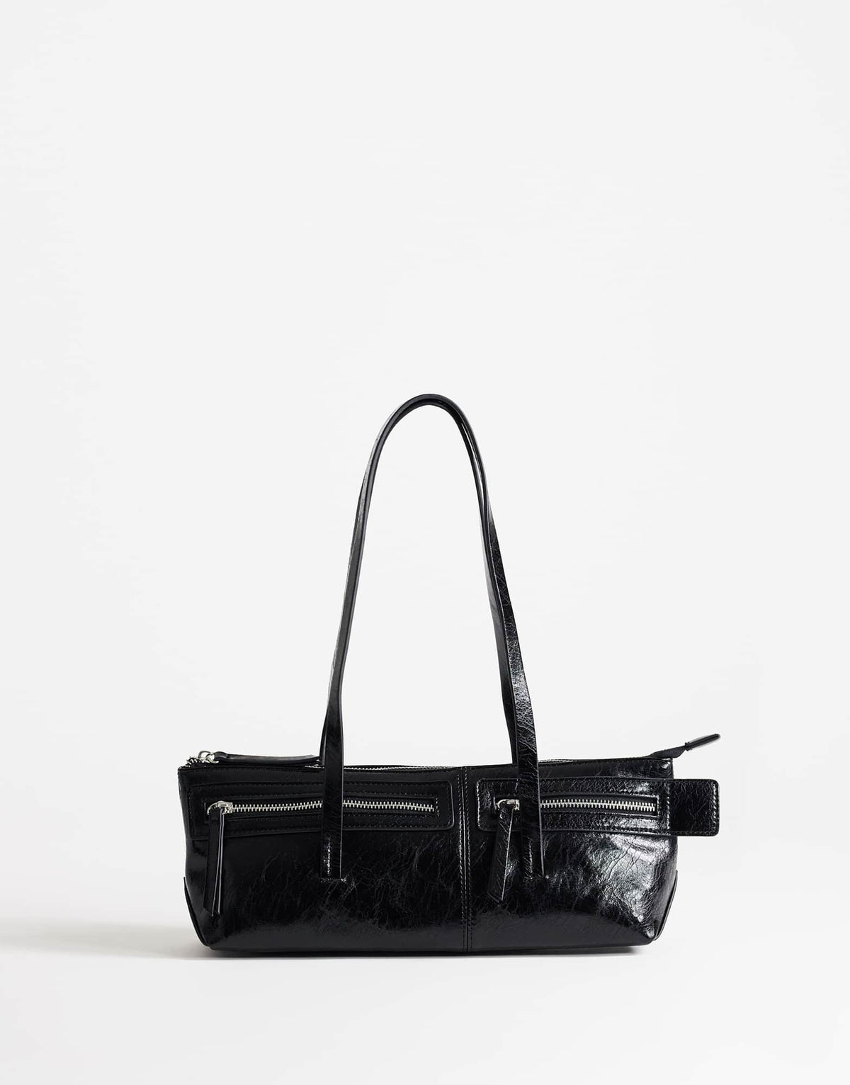 Topshop Snoopy small zip front pocket shoulder bag in black