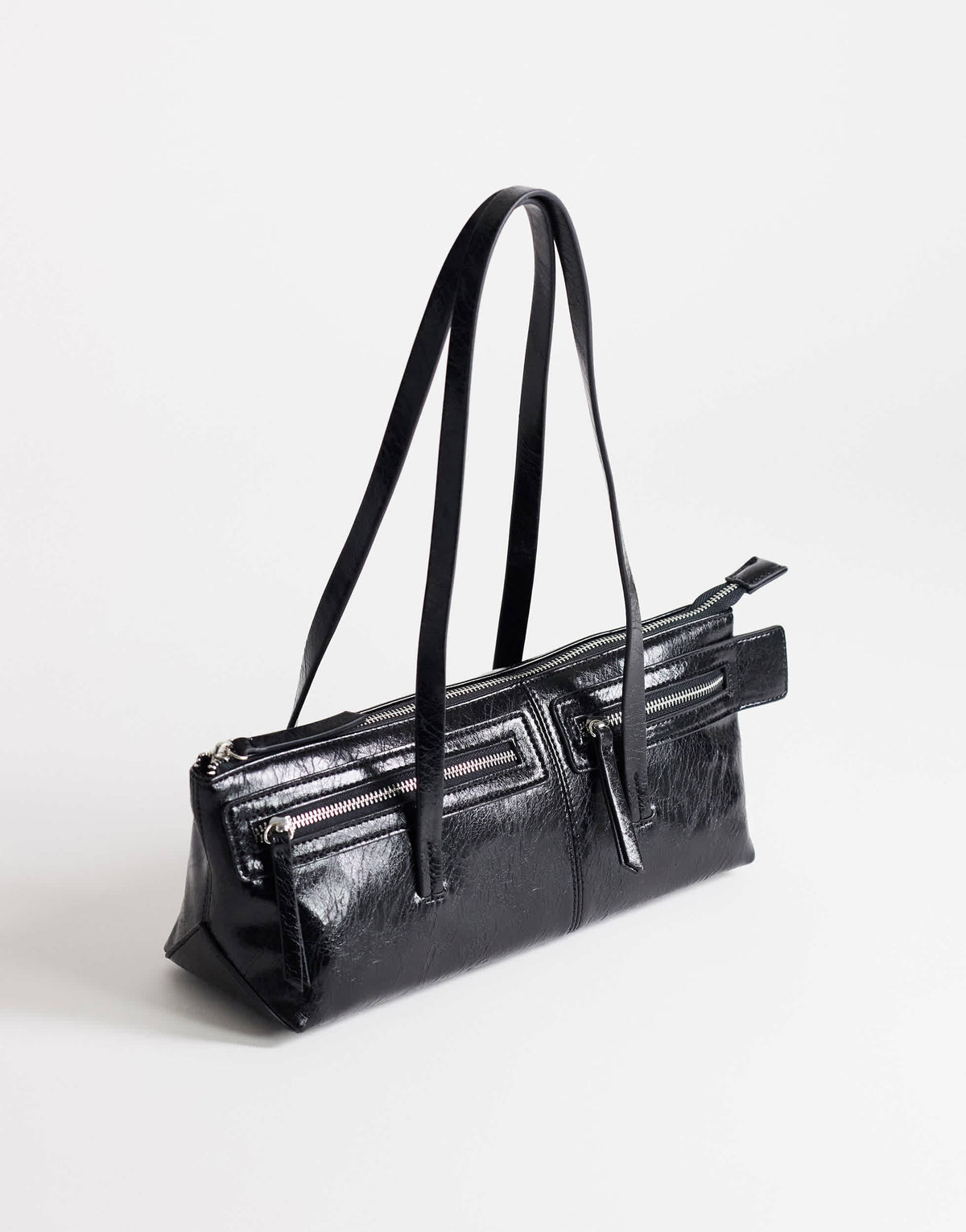 Topshop Snoopy small zip front pocket shoulder bag in black
