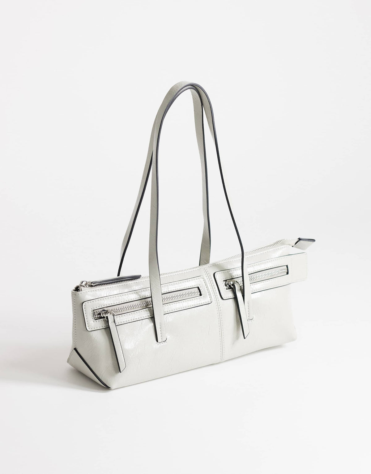 Topshop Snoopy small zip front pocket shoulder bag in light grey