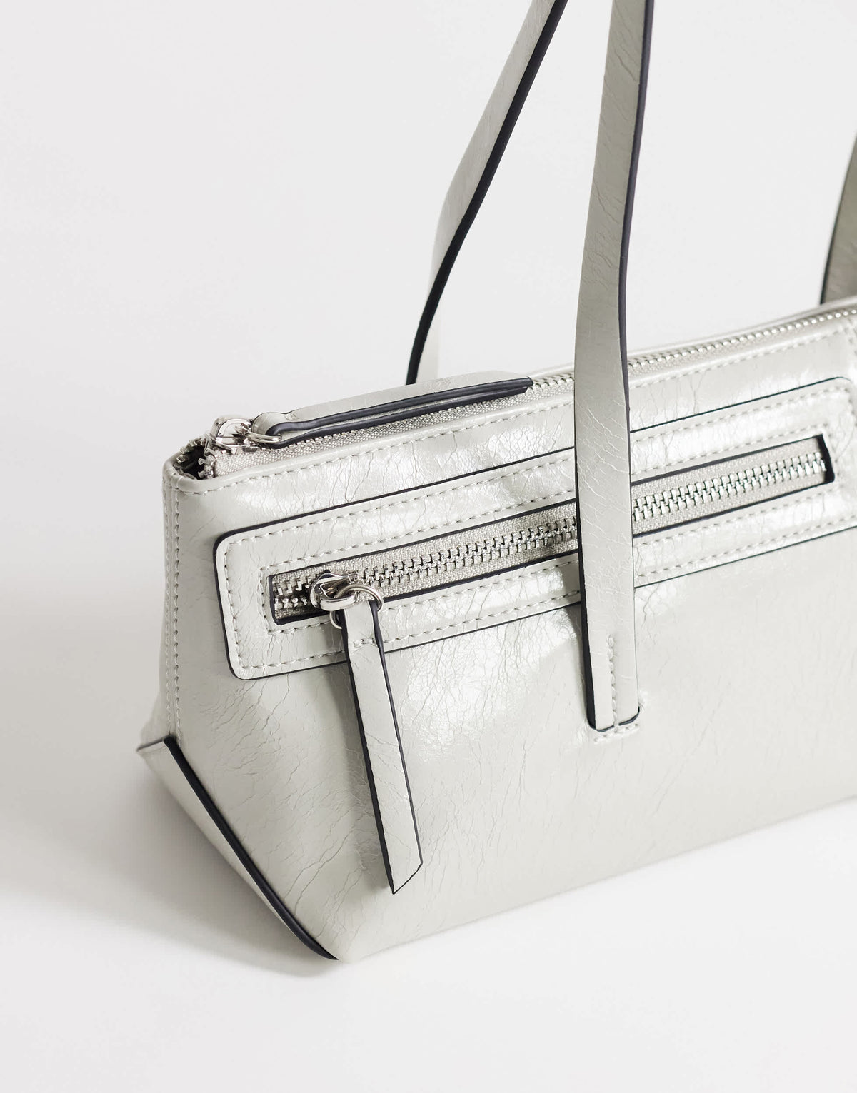 Topshop Snoopy small zip front pocket shoulder bag in light grey