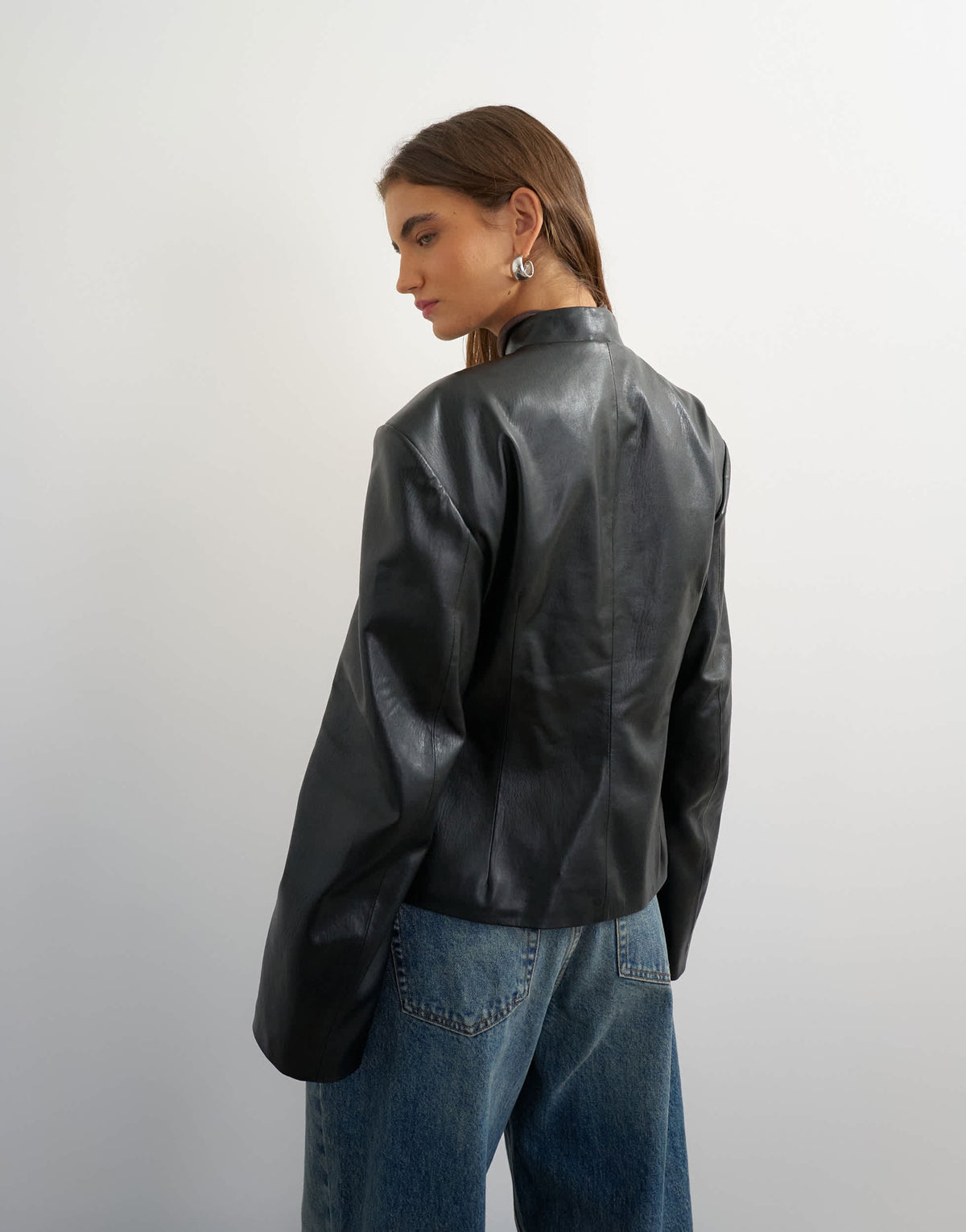 Topshop faux leather frogging fastening blazer in black