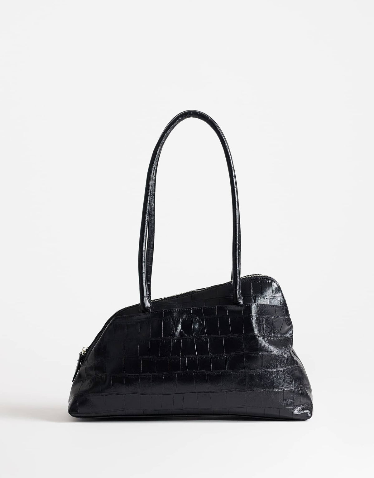 Topshop Skyler large angular shoulder bag in black croc