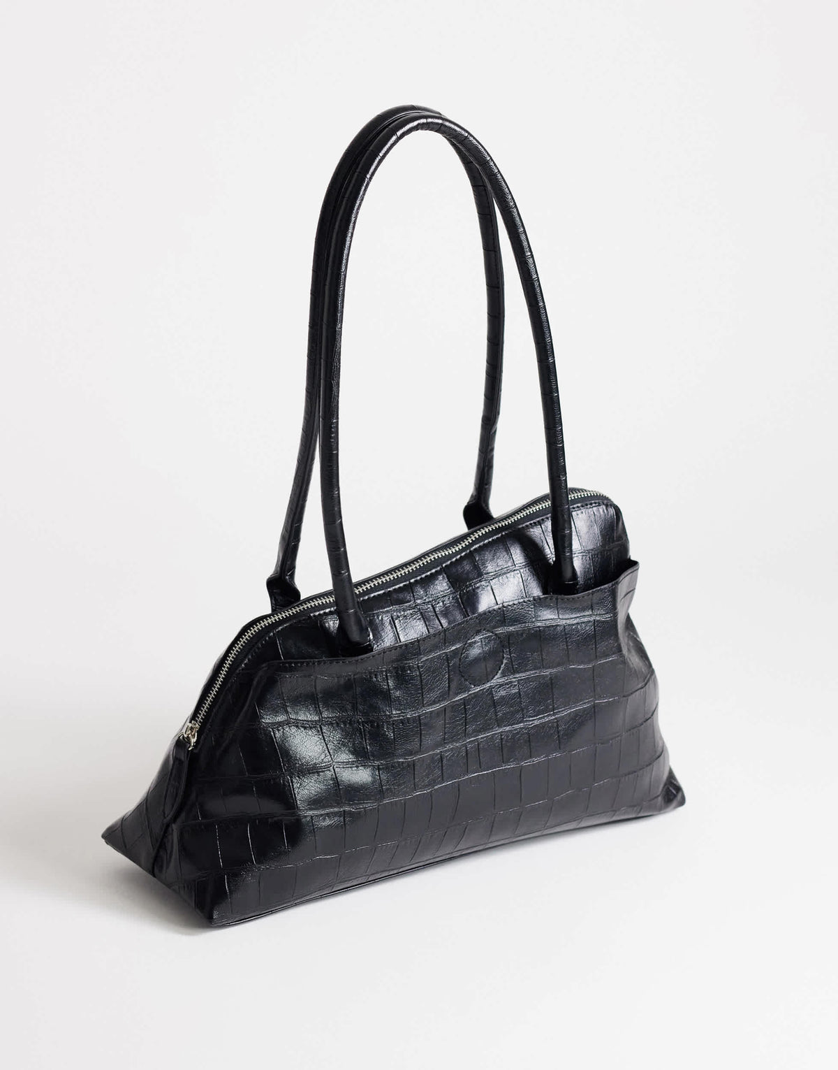 Topshop Skyler large angular shoulder bag in black croc