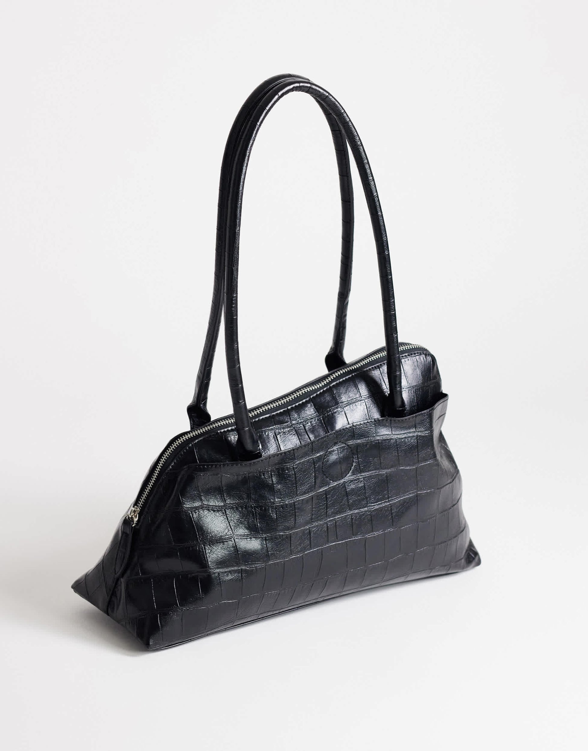 Topshop Skyler large angular shoulder bag in black croc