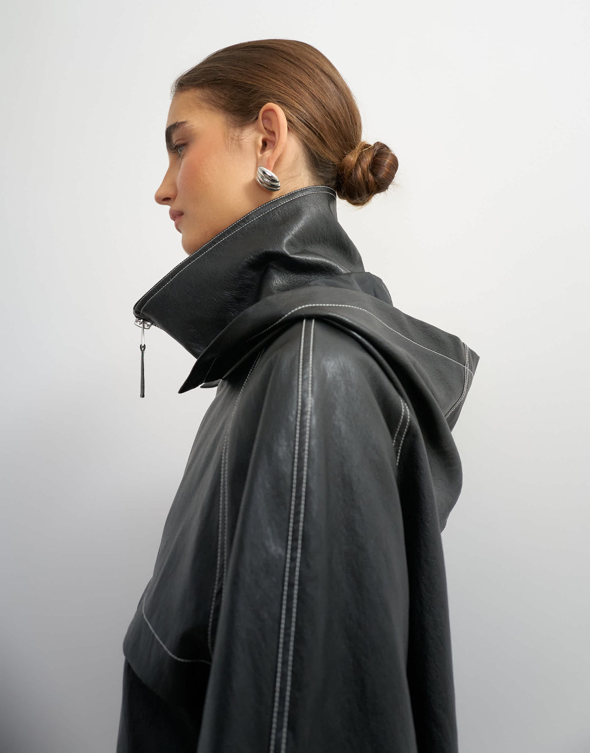 Topshop co-ord faux leather contrast hooded jacket in black