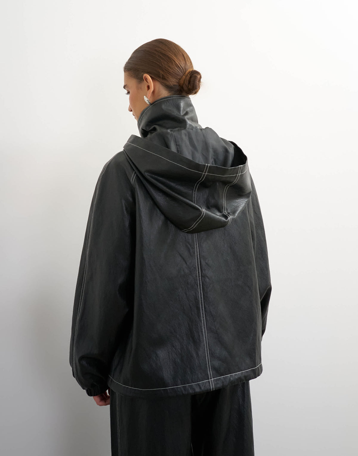 Topshop co-ord faux leather contrast hooded jacket in black