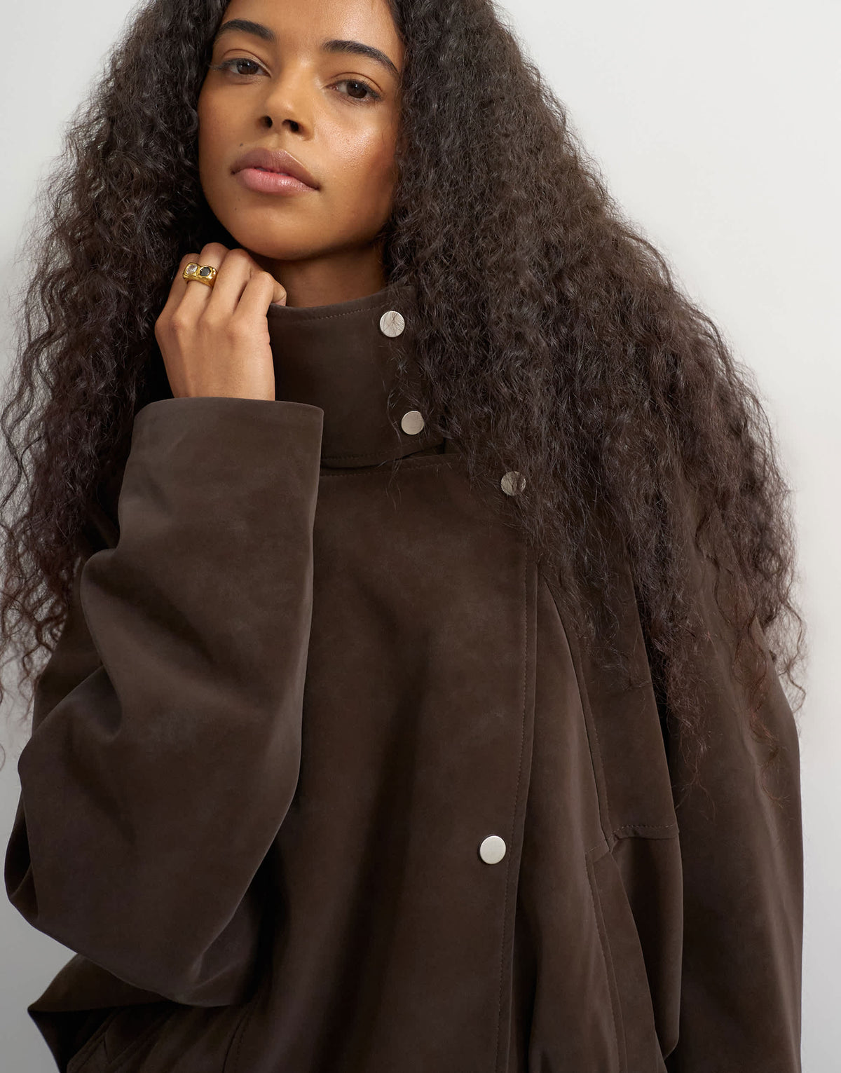 Topshop co-ord faux leather funnel neck bomber jacket in brown