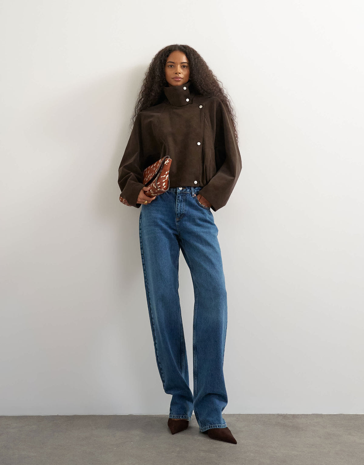 Topshop co-ord faux leather funnel neck bomber jacket in brown