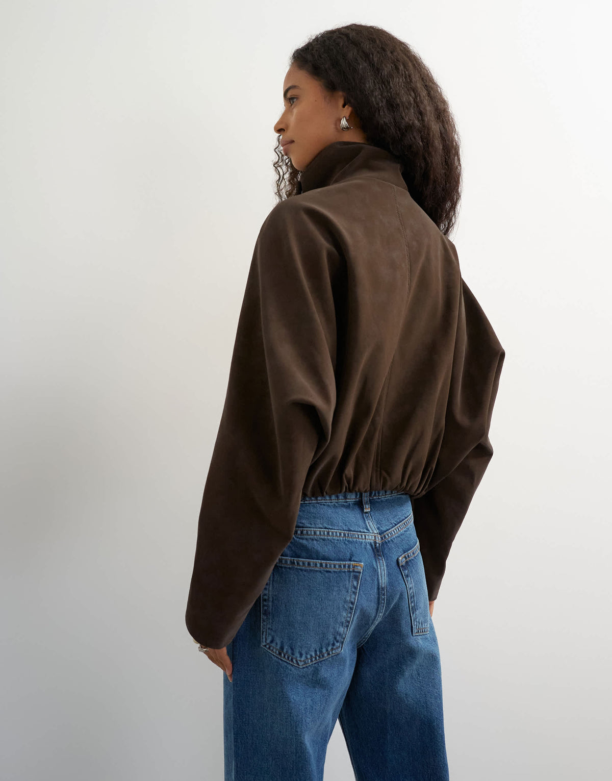 Topshop co-ord faux leather funnel neck bomber jacket in brown