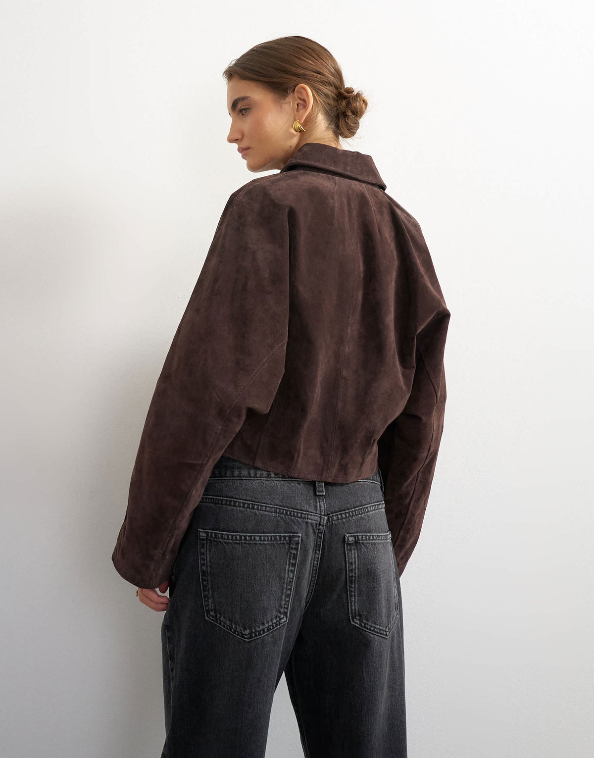 Topshop co-ord premium real suede jacket in brown