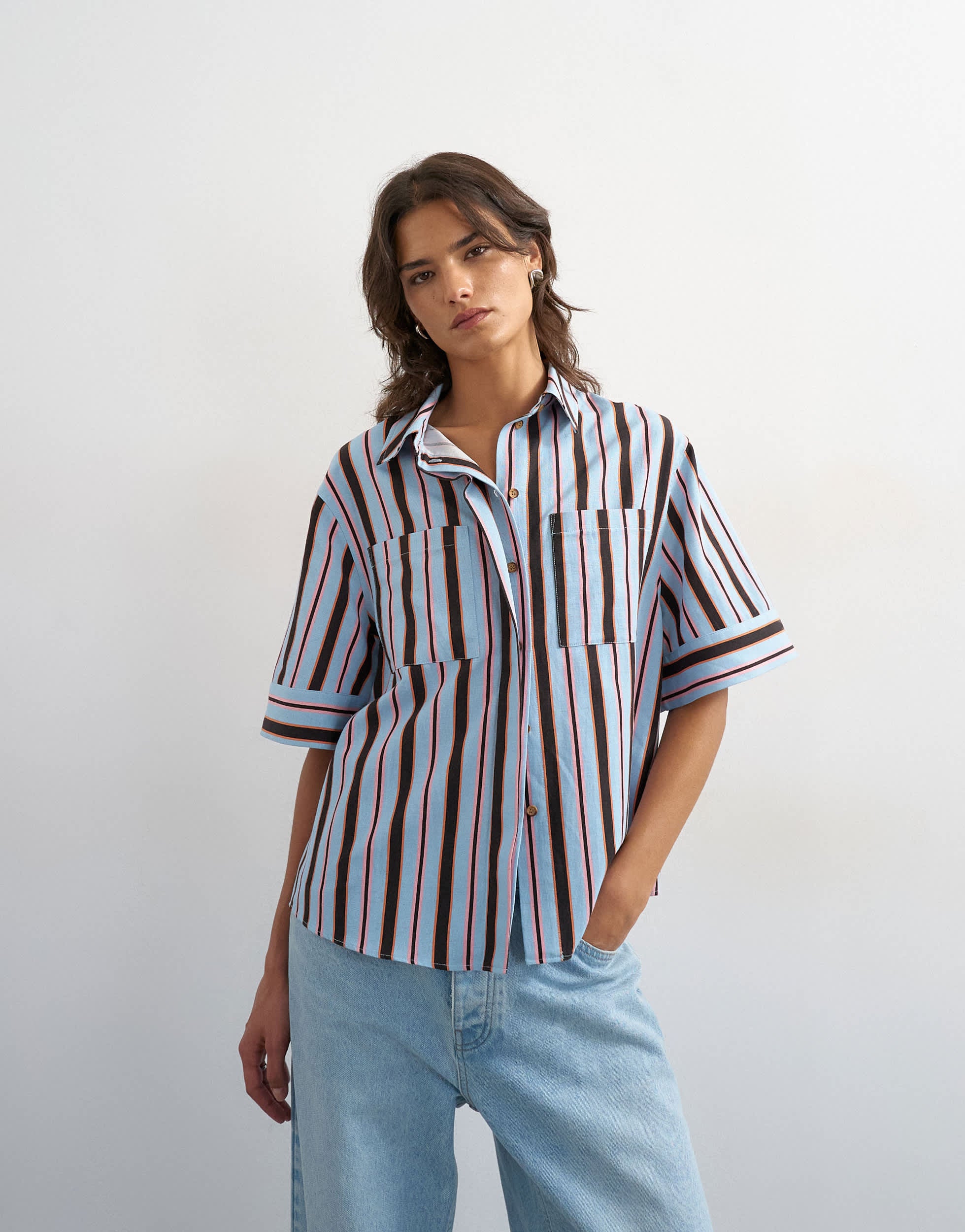 Topshop resort boxy shirt in blue stripe