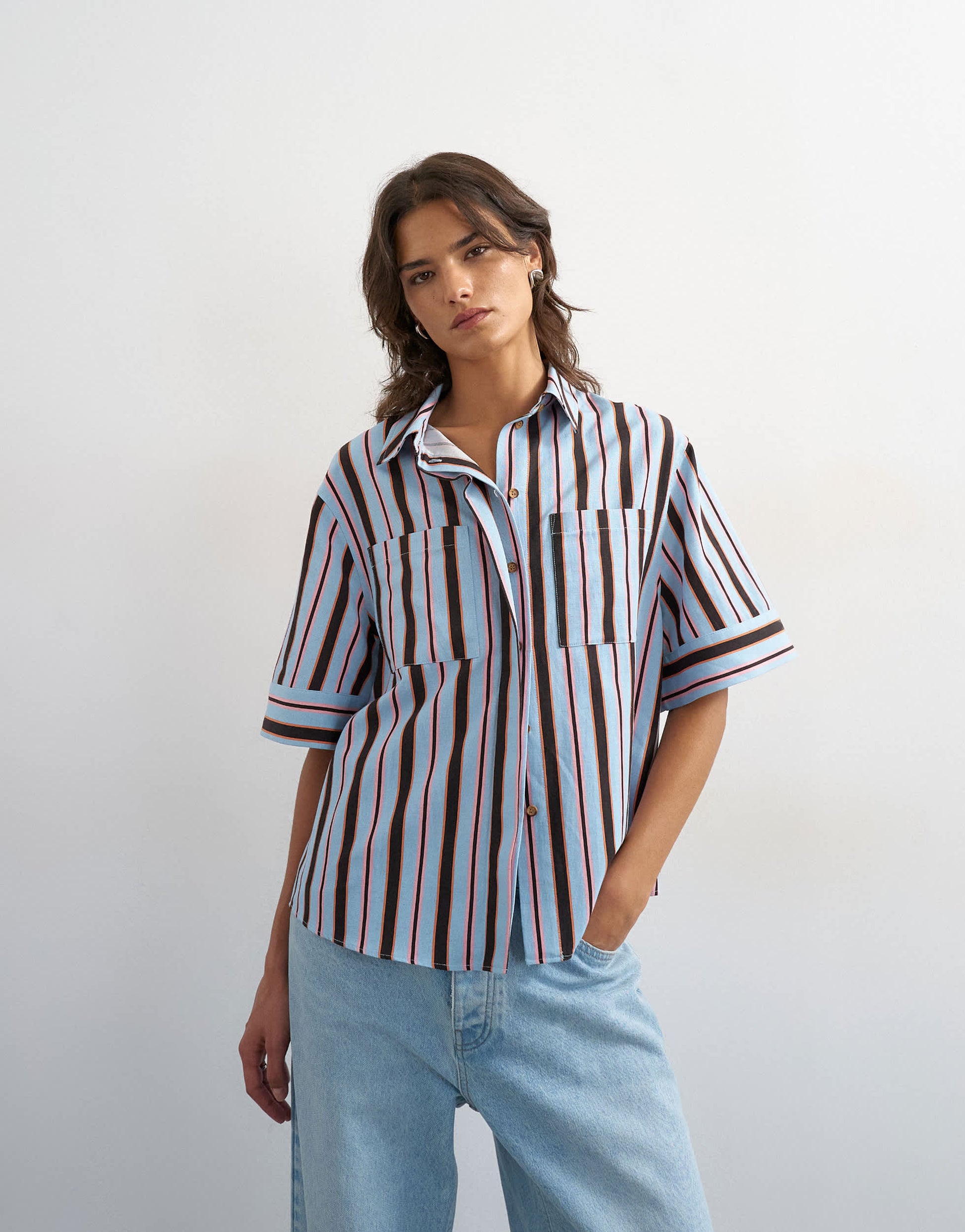 Topshop resort boxy shirt in blue stripe