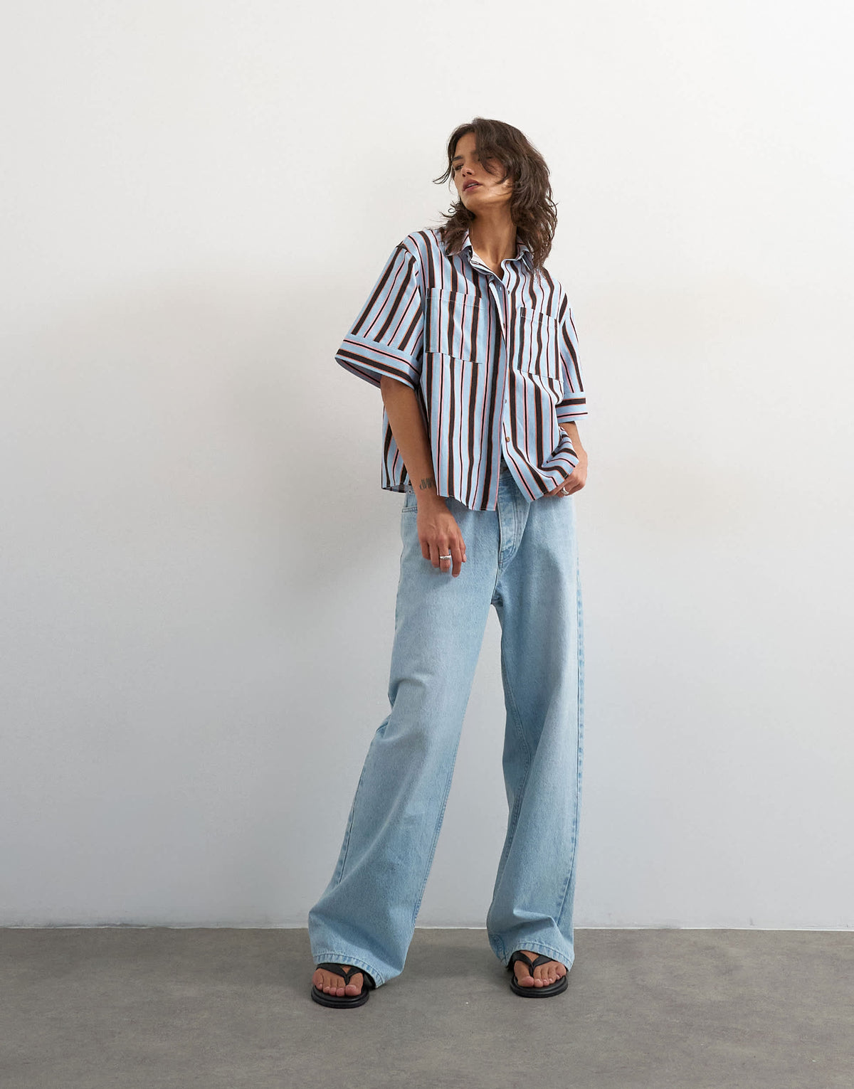 Topshop resort boxy shirt in blue stripe