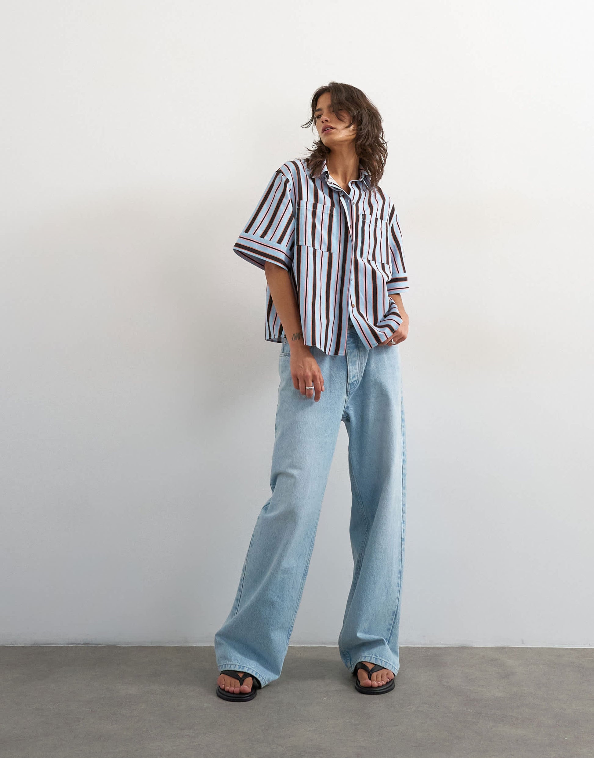 Topshop resort boxy shirt in blue stripe