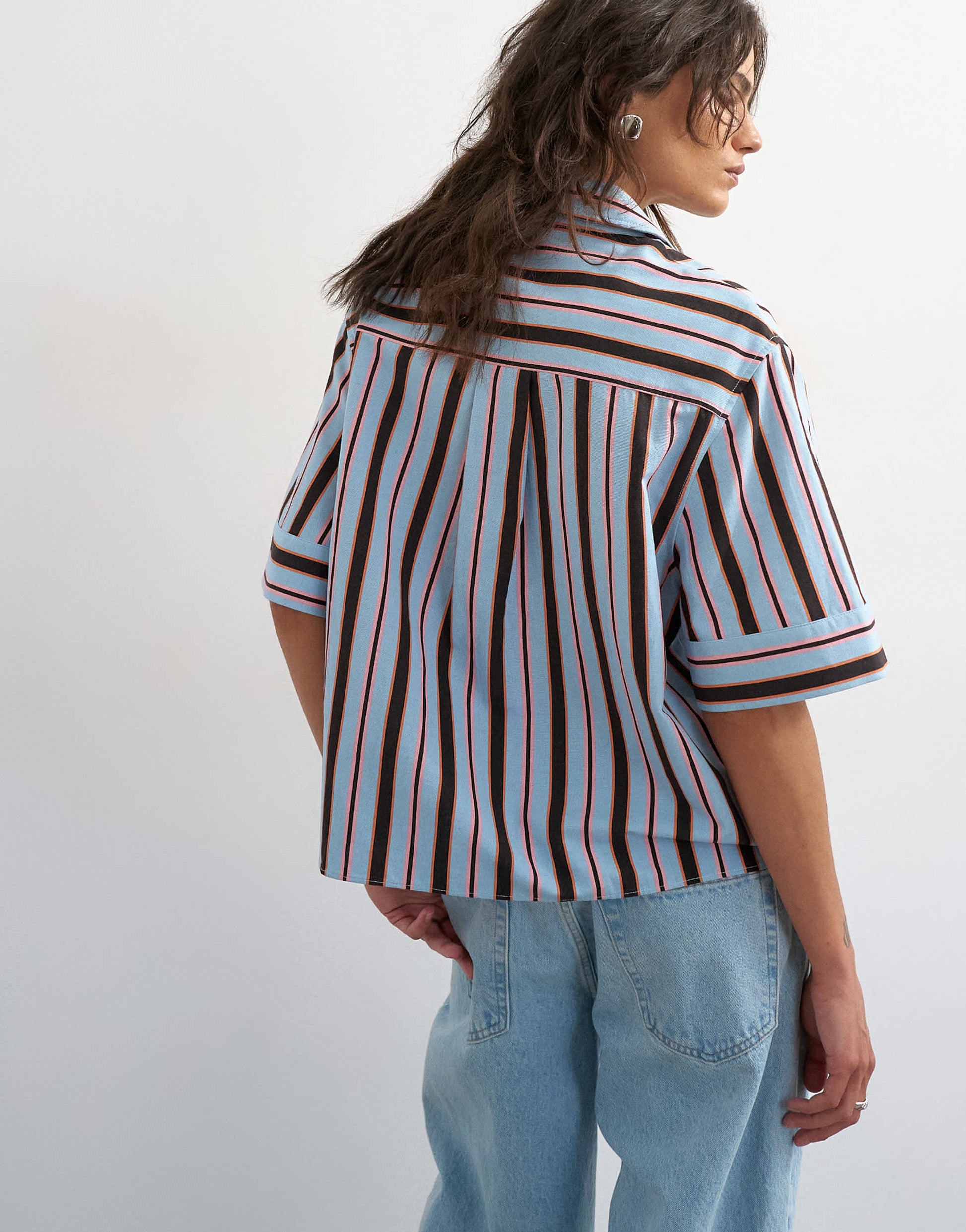 Topshop resort boxy shirt in blue stripe
