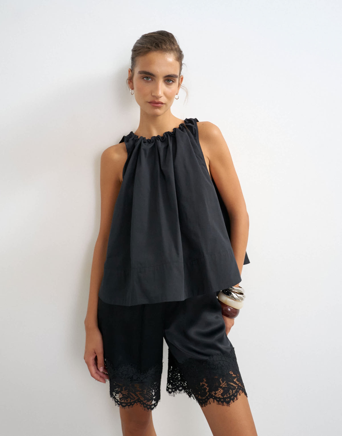 Topshop trapeze tie back top in black