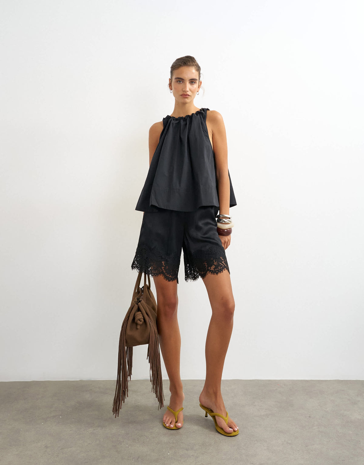 Topshop trapeze tie back top in black