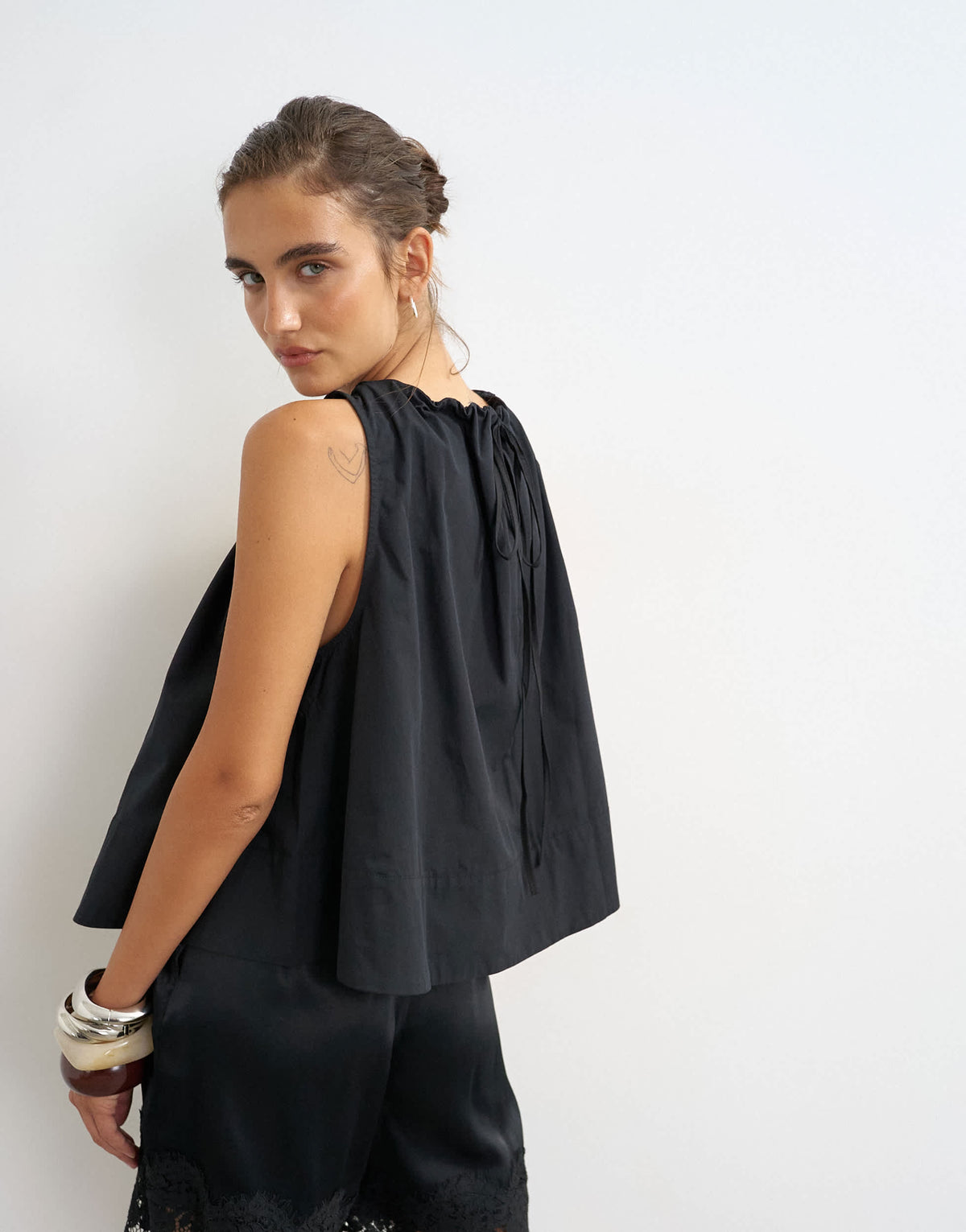 Topshop trapeze tie back top in black