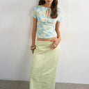 Topshop column midi skirt with contrast stitch detail in light green