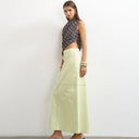 Topshop column midi skirt with contrast stitch detail in light green