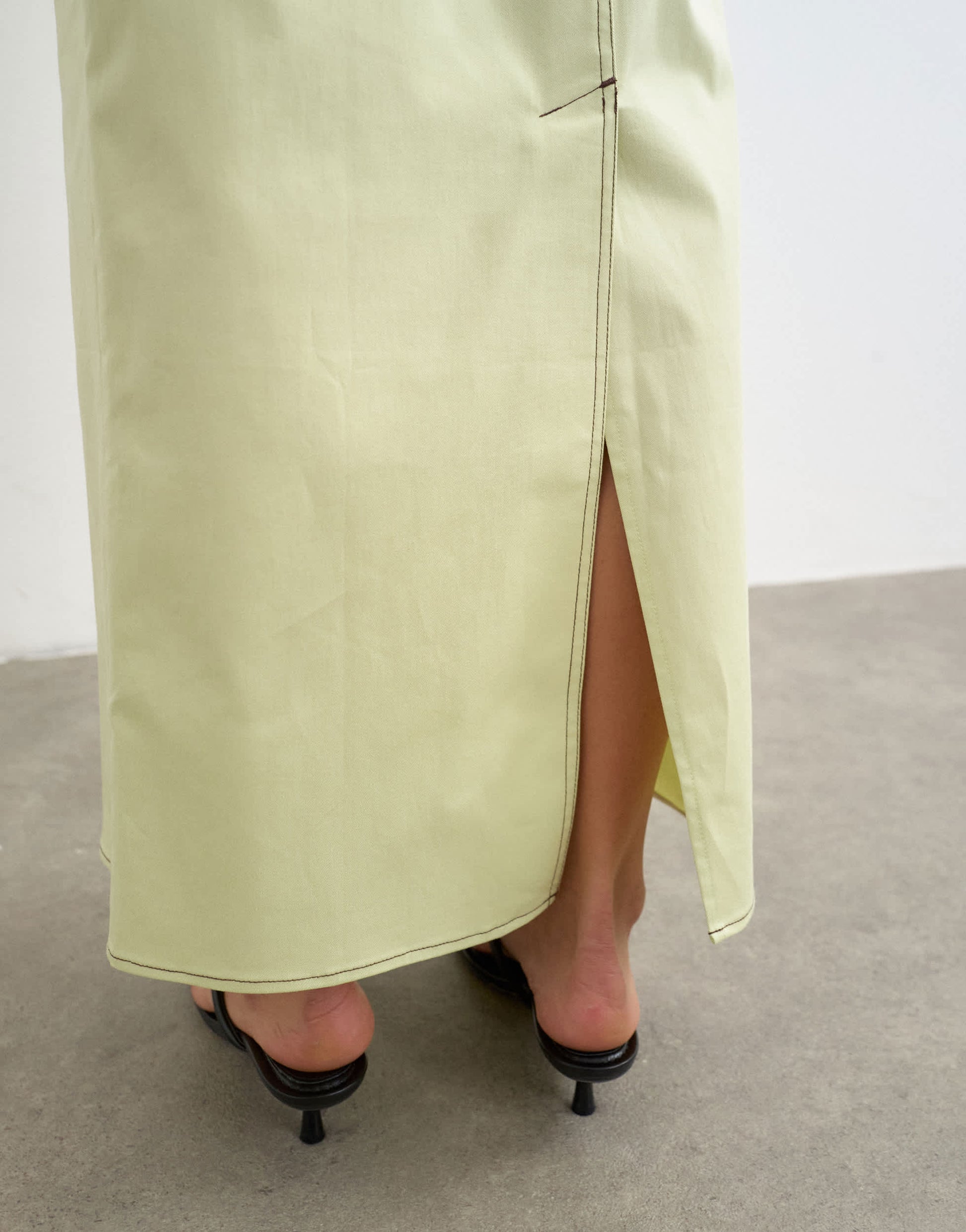 Topshop column midi skirt with contrast stitch detail in light green
