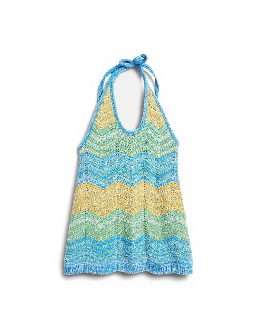 Topshop knitted stripe tie back top co-ord in blue multi